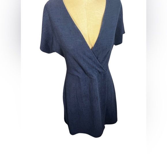 Madewell | Faux Wrap Cross Front Flutter Sleeve Mini Dress In Navy - Picture 3 of 10